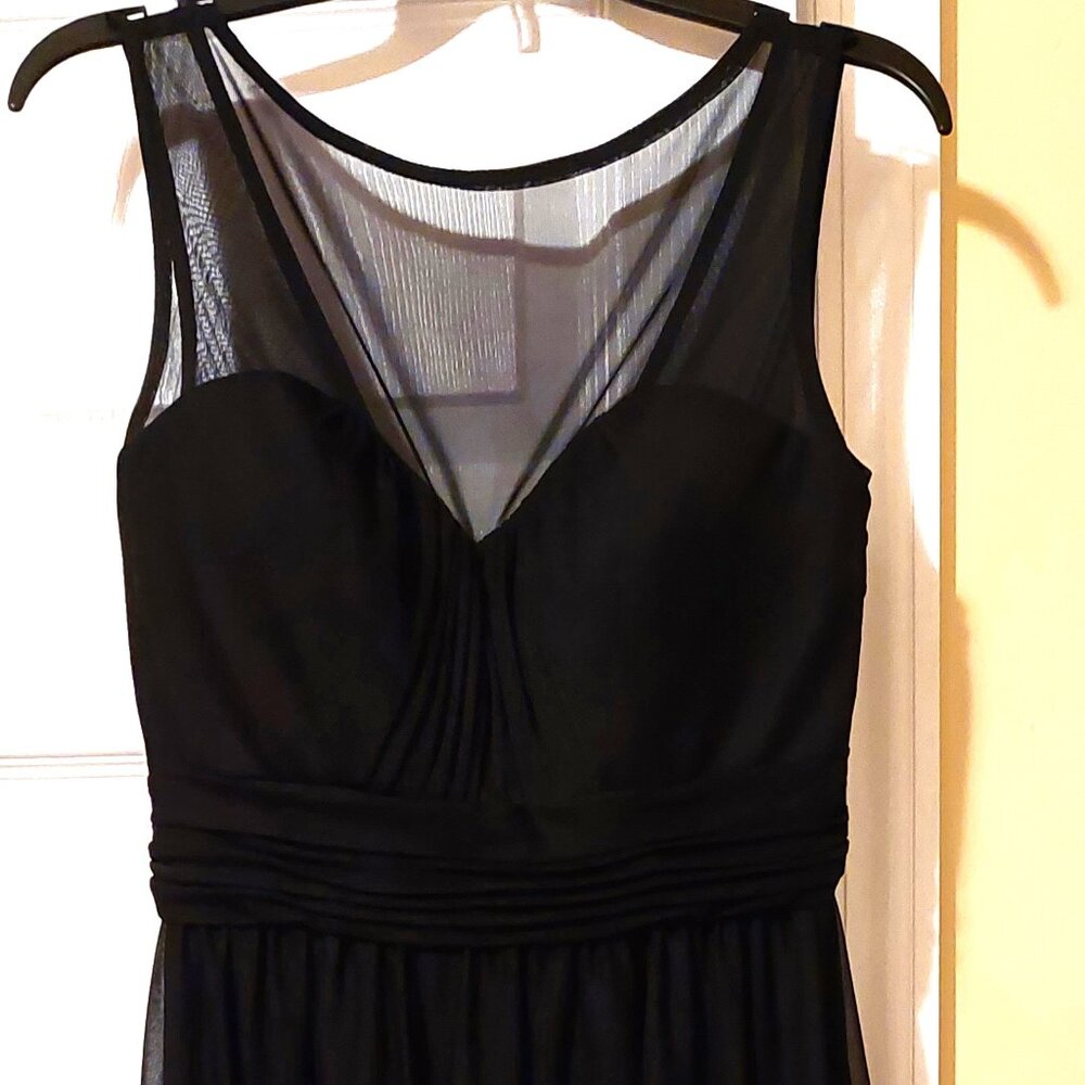 Black Party Dress, size 2, sheer panel at top, fitted waist - worn once!